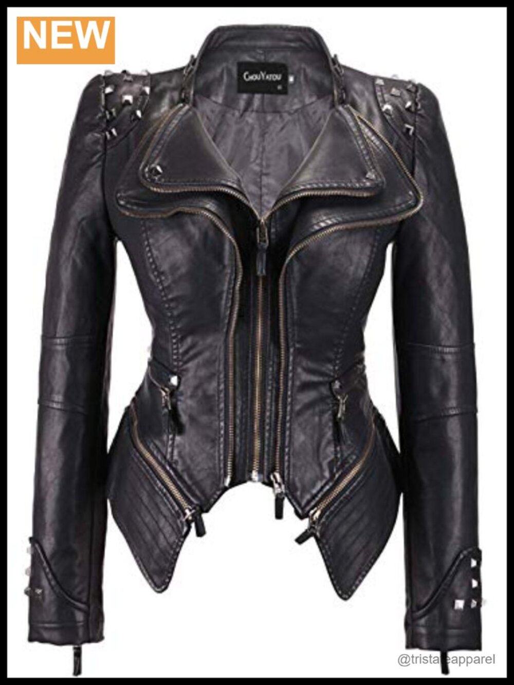 Women's Faux Leather Moto Biker Jacket with Studs